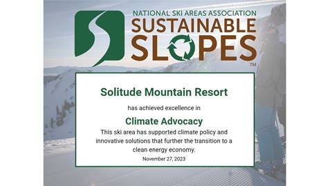 Solitude Mountain Resort Sustainability Climate Advocacy Certificate