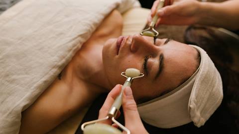Woman getting facial treatment at Solitude Mountain Resort