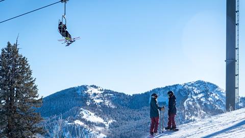 Two skiers on the slopes at Solitude Mountain Resort